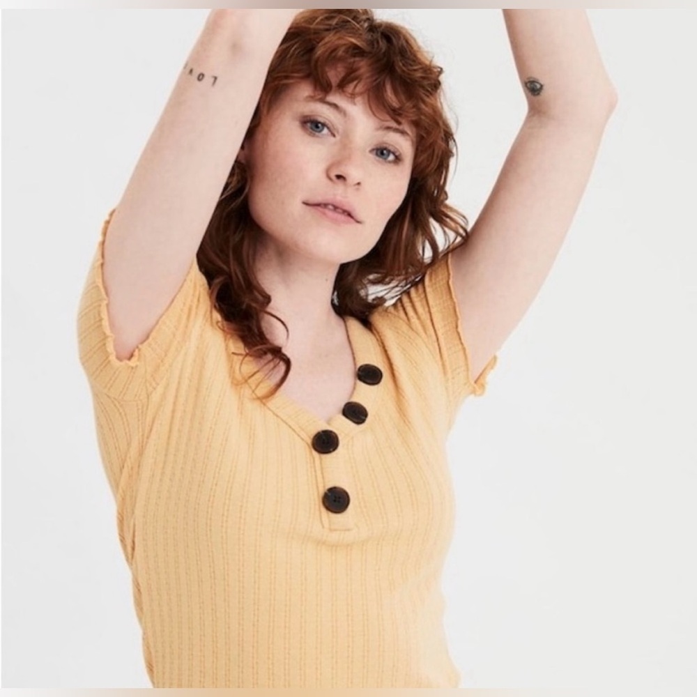 American Eagle Outfitters Mustard Yellow Henley T-Shirt